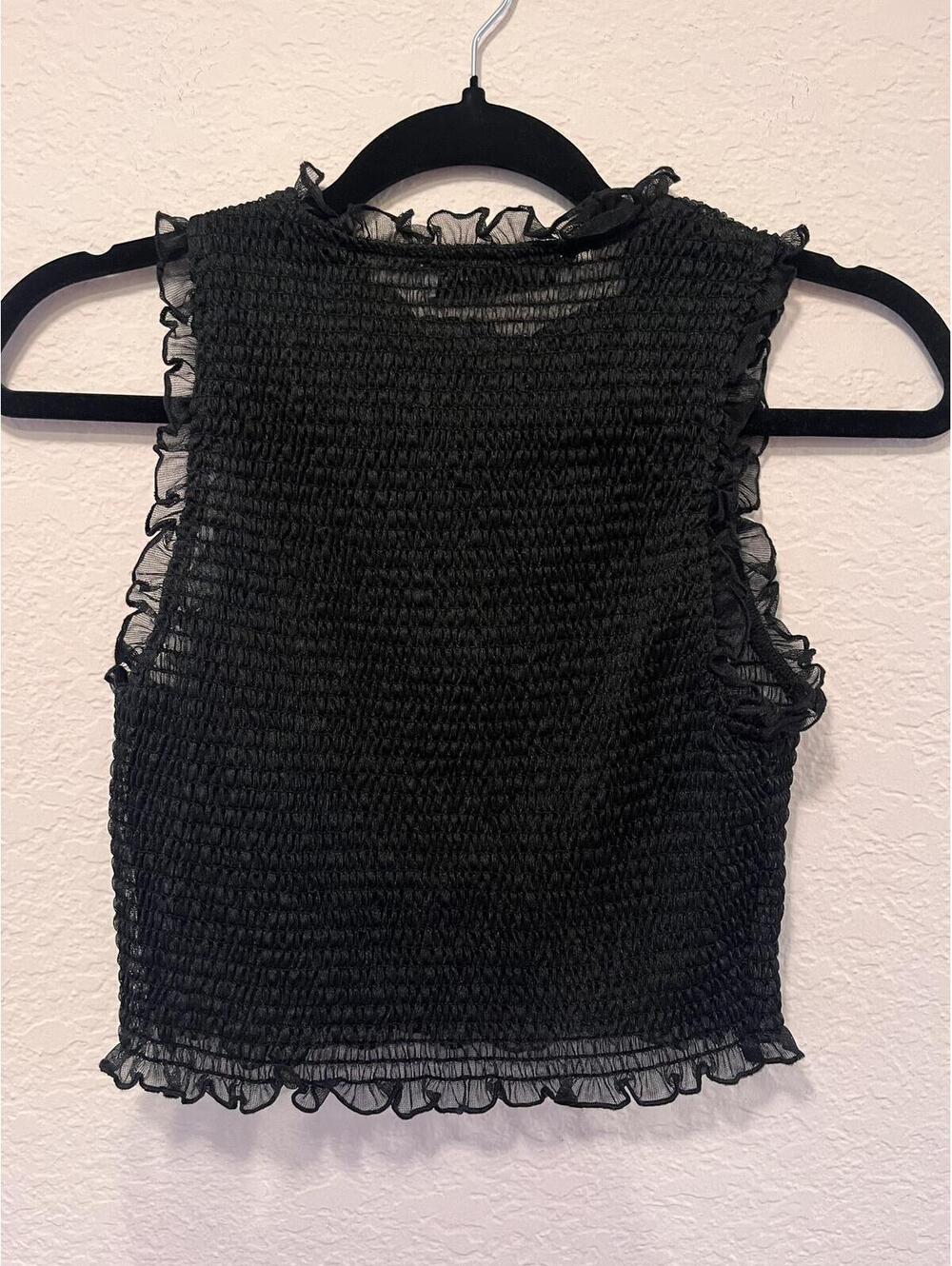Zara Black Smocked Sleeveless Ruffle Trim Crop Top - Picture 7 of 7